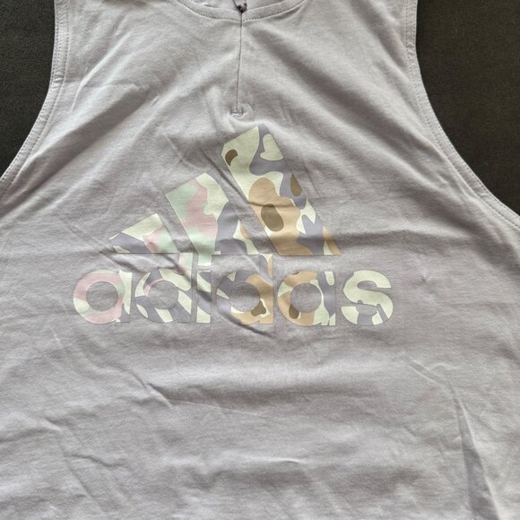 Adidas Womens Cropped Tank Top With Camo Logo Design Light Purple Size L Sustain - Picture 2 of 4